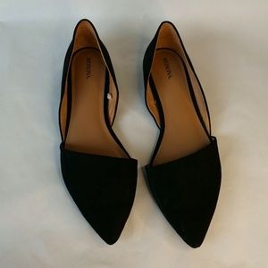 Black Suede-like Flat Point Toe Shoes